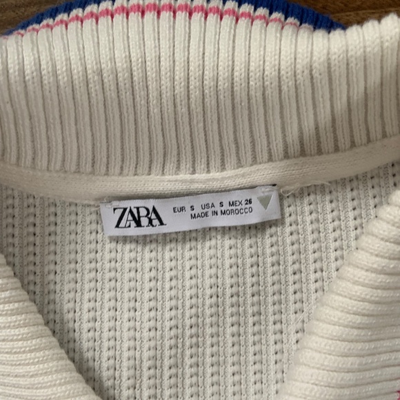 Zara White Blue and Pink Polo Shirt Size Small - Picture 2 of 2